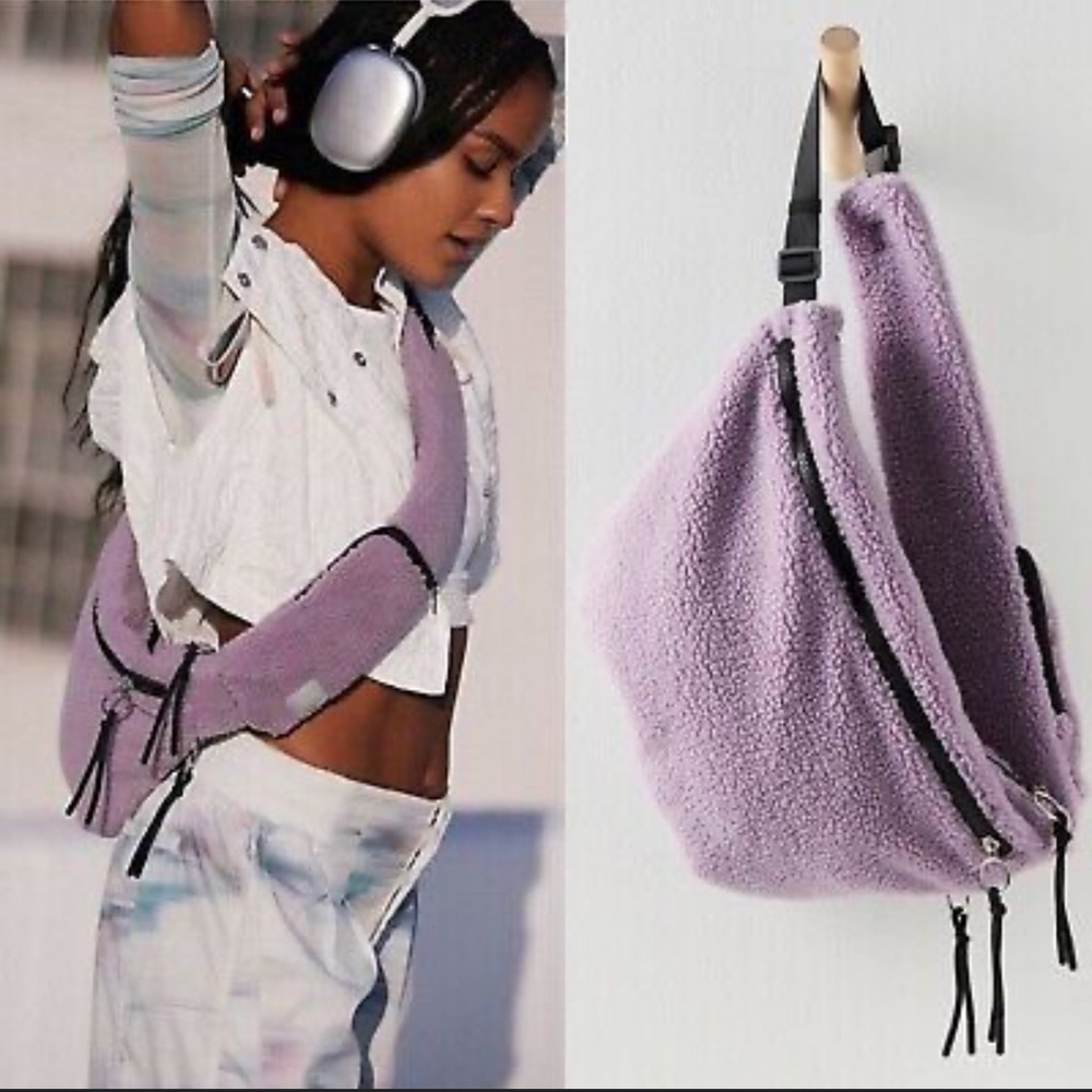 NWT Free People Over Achiever Fleece Sling Bag Steel Purple Lavender